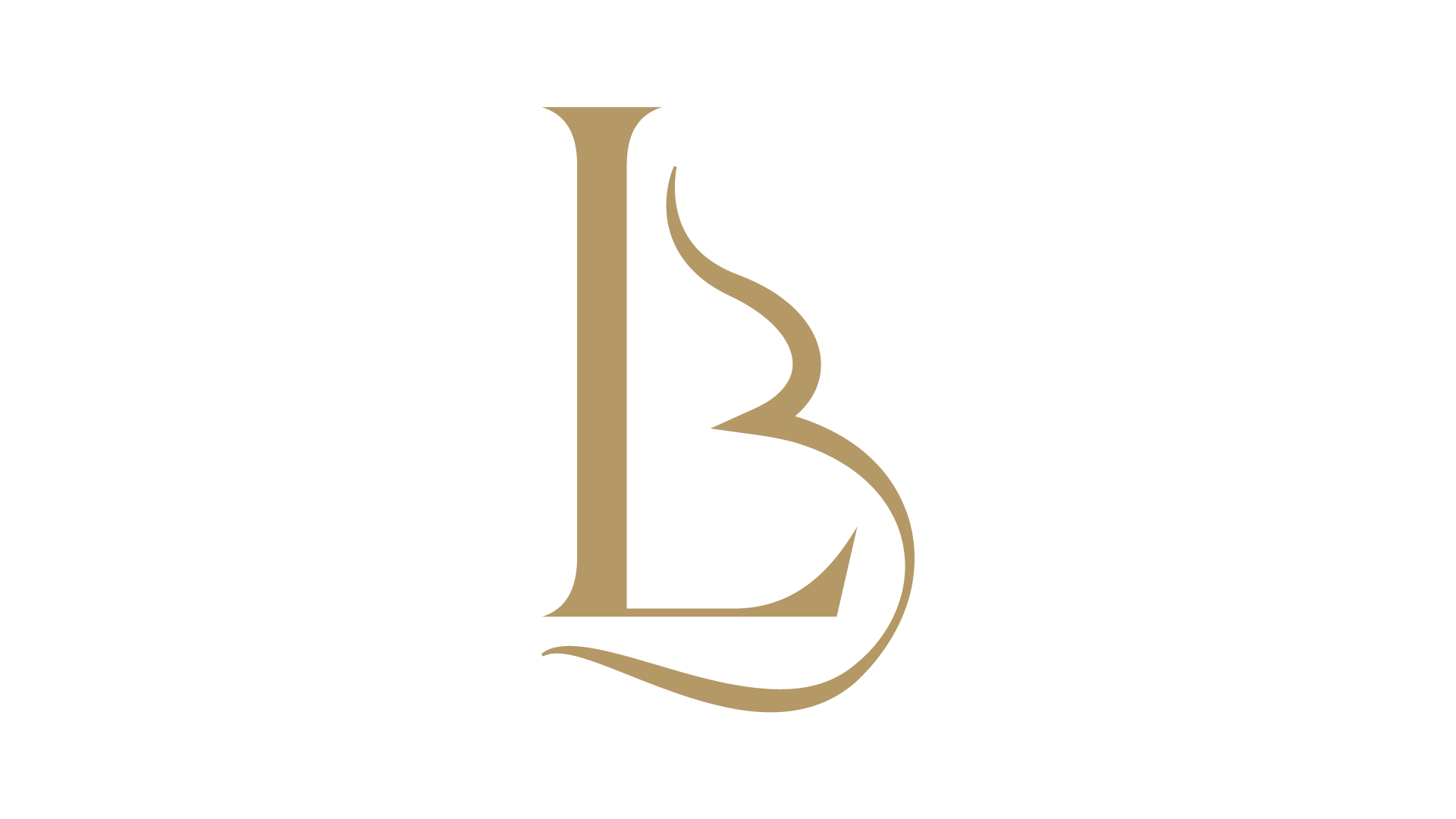 Stylized golden letter 'B' logo with elegant curves on white background.